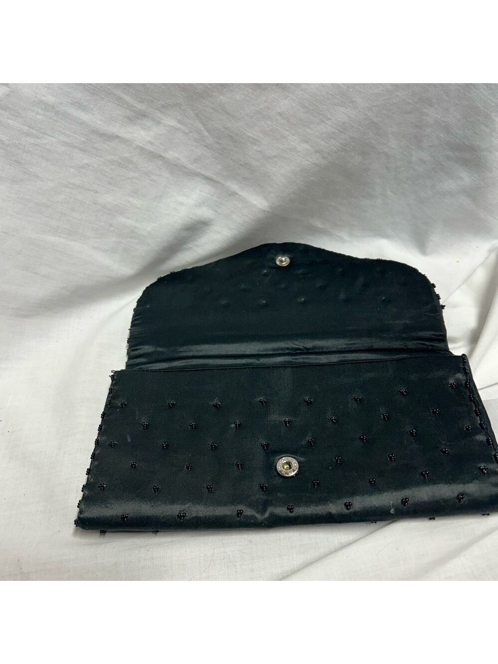 Nice Vintage Art Deco Clutch Black Beaded Sequin Satin Made In Hong Kong - Picture 4 of 9